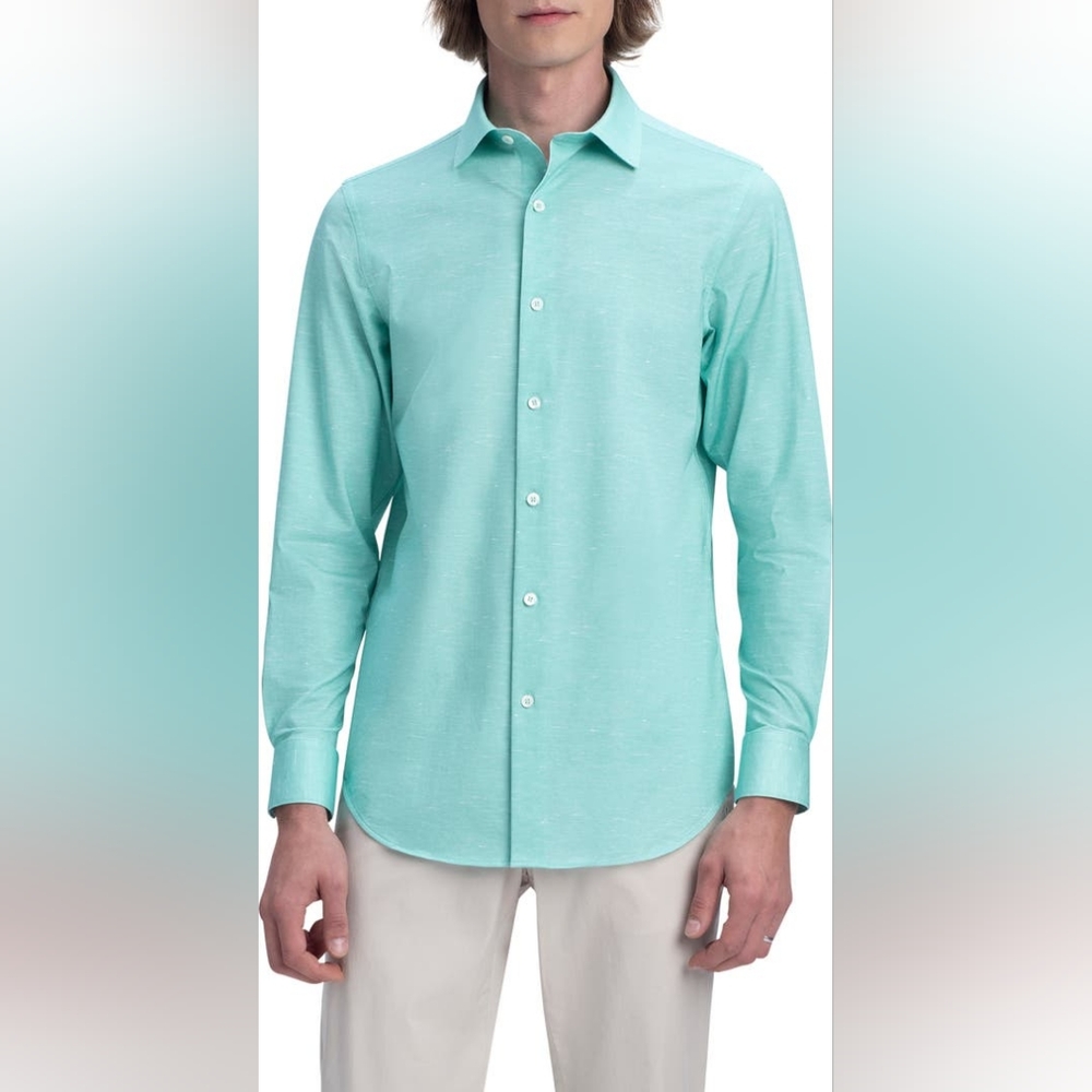 BUGATCHI MEN'S STRETCH COTTON LONG SLEEVE BUTTON UP MINT NWT